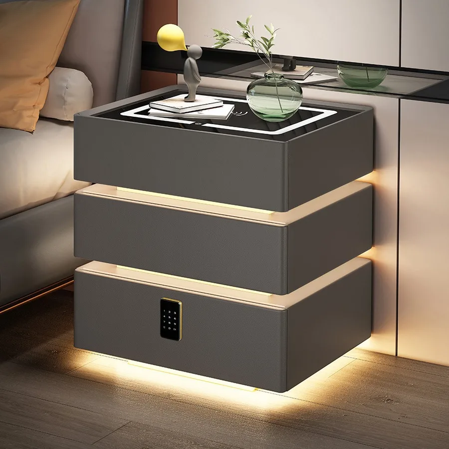 أحدث منضدة عائمة ذكية سوداء مع طاولة بجانب السرير فاخرة وحديثة مع قفل مجمع وأثاث غرفة نوم بثلاثة أدراج