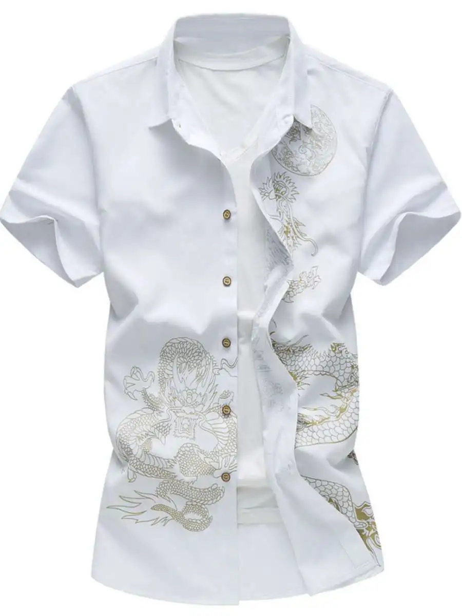 

Loose Fit ort Sve Printed irt for Men Summer Casual Pure Color Turn-down Collar plus Size Daily Wear Men's irt