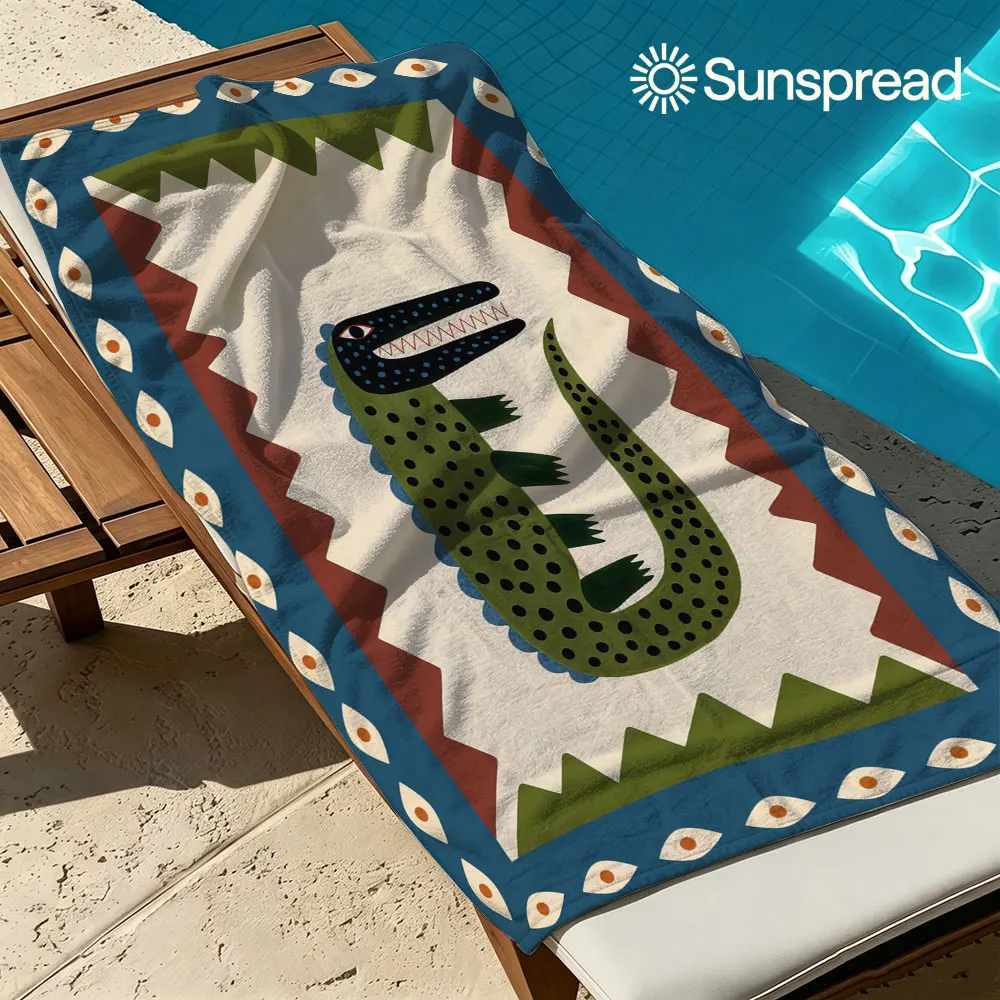 

Boho Crocodile Folk Art Quick Drying Bath Towel Microfiber beach towel light weight swimming camping yoga beach out