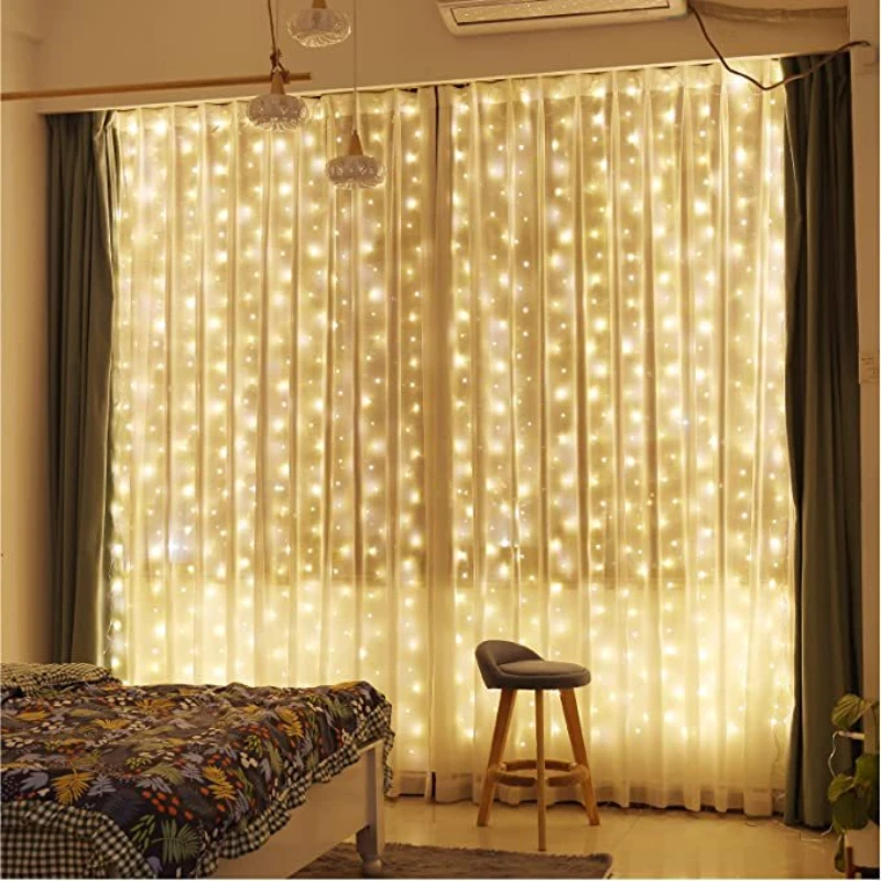 LED Garland Curtain Light com controle remoto, luzes de fadas para quarto em casa, decorações de Natal e casamento, 8 modos USB, 3x3m, 6x3m