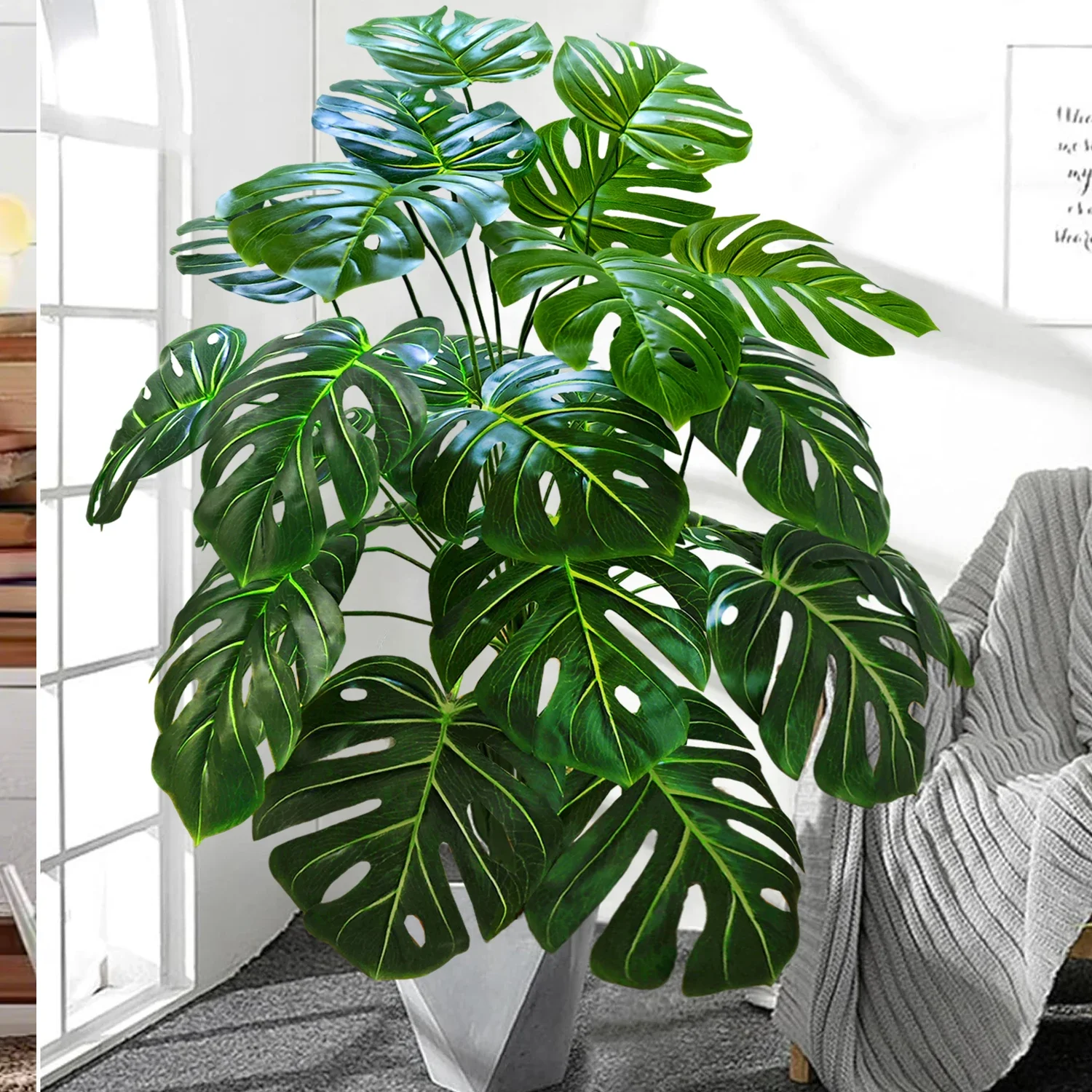 Hochwertige 76/86CM Künstliche Monstera-Pflanze, Falsche Palme, Plastik-Schildkrötenblatt, Grüne Pflanze für Heim, Garten, Zimmer und Bürodekoration – Detail 3