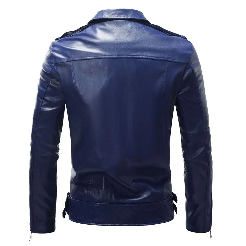 Men's Windproof PU Leather Biker Jacket Casual Overcoat Male Tops Outerwear in Red Brown Blue Black Sizes S-4XL 5XL New 2025