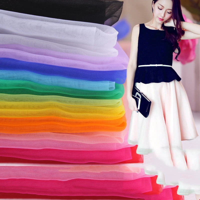 

Encrypt Pure Color Organza Fabric Skirt Transparent Soft Yarn For Wedding Dress Fabric Matte Mesh