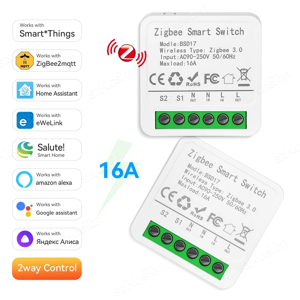 16A eWeLink App ZigBee Smart Switch Smart Home Automation LED Light Wireless Switch Breaker Relay Works with Alice Alexa Google