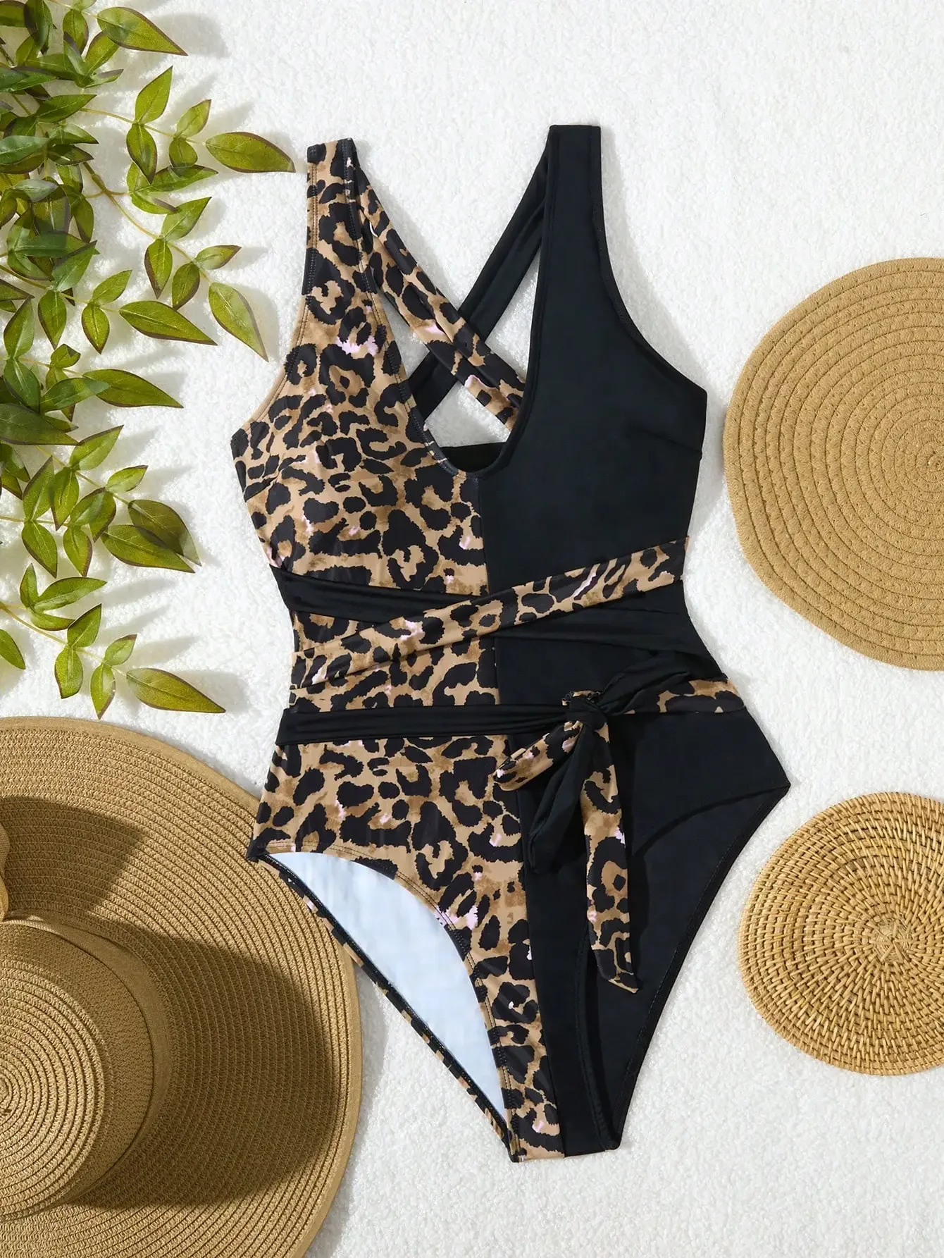 

Лоскутный цельный купальник, женский боди, пляжная одежда, черный леопардовый купальник, новинка 2025, женские купальные костюмы для отдыха, бассейна, лето