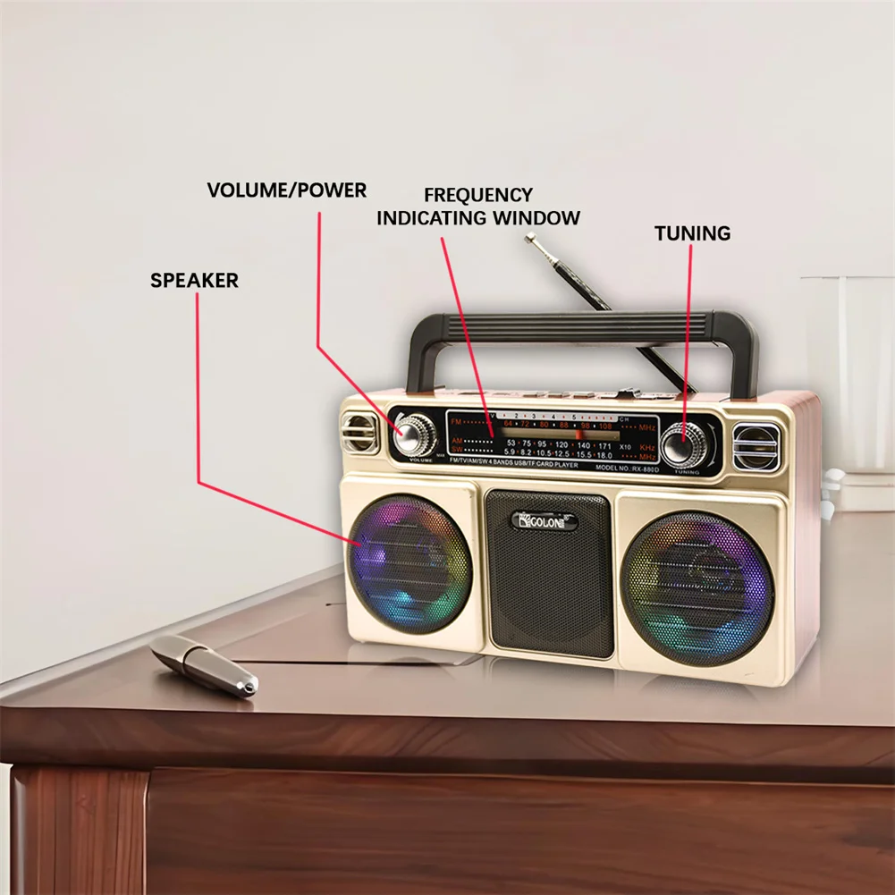 RX-880D Portable Radio Recorder Speakers Retro Antique Style Cassette Radio For Outdoor Multi-band Radio AM FM SW USB MP3