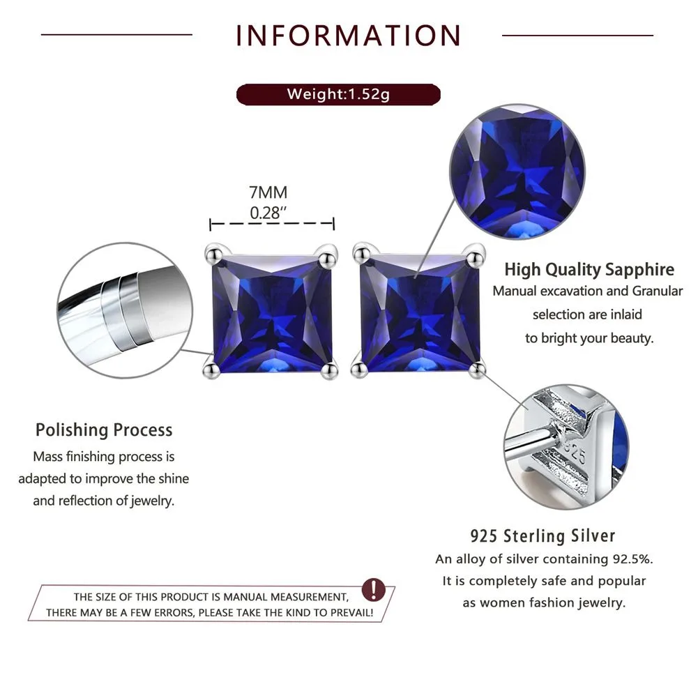 GZ ZONGFA 925 Sterling Silver Dainty Square Stud Earrings For Women Girls 6mm Ruby/Sapphire/Emerald Princess Cut Gemstone Jewels