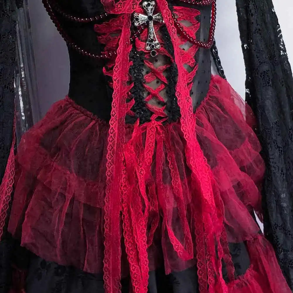 

Клубная одежда для девушек в стиле E-Girls, платье в стиле Харадзюку 90-х, гранж, готика, ручная работа, эмо-гот, кавайи, DIY, панк-рок, с длинными рукавами, экологичное, Y2K, топы