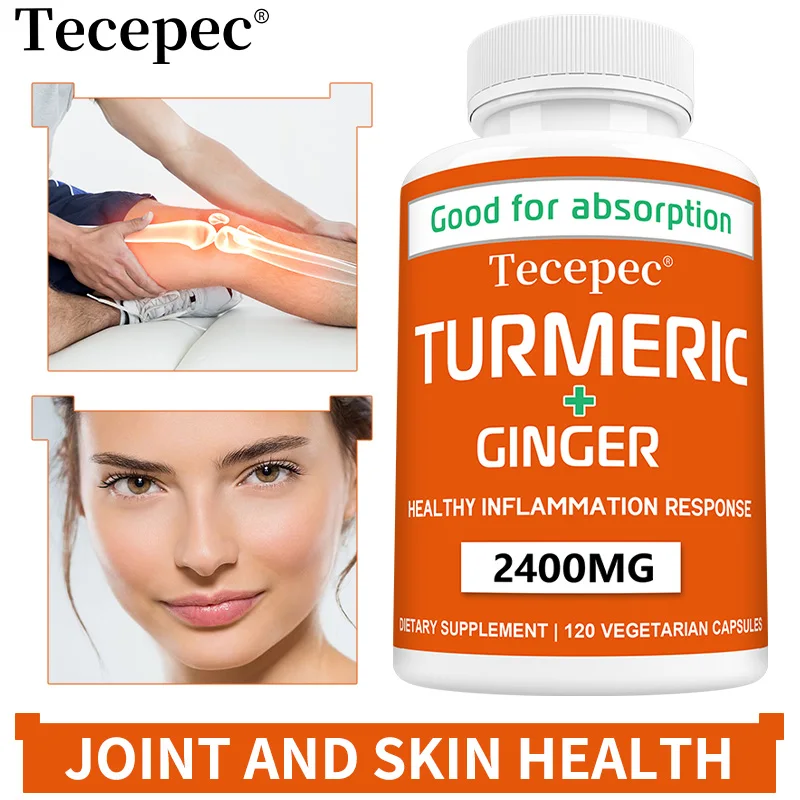 Organic Turmeric + Ginger High Strength 2400mg - with Black Pepper, Ginger & Active Curcumin - Healthy Joint Support