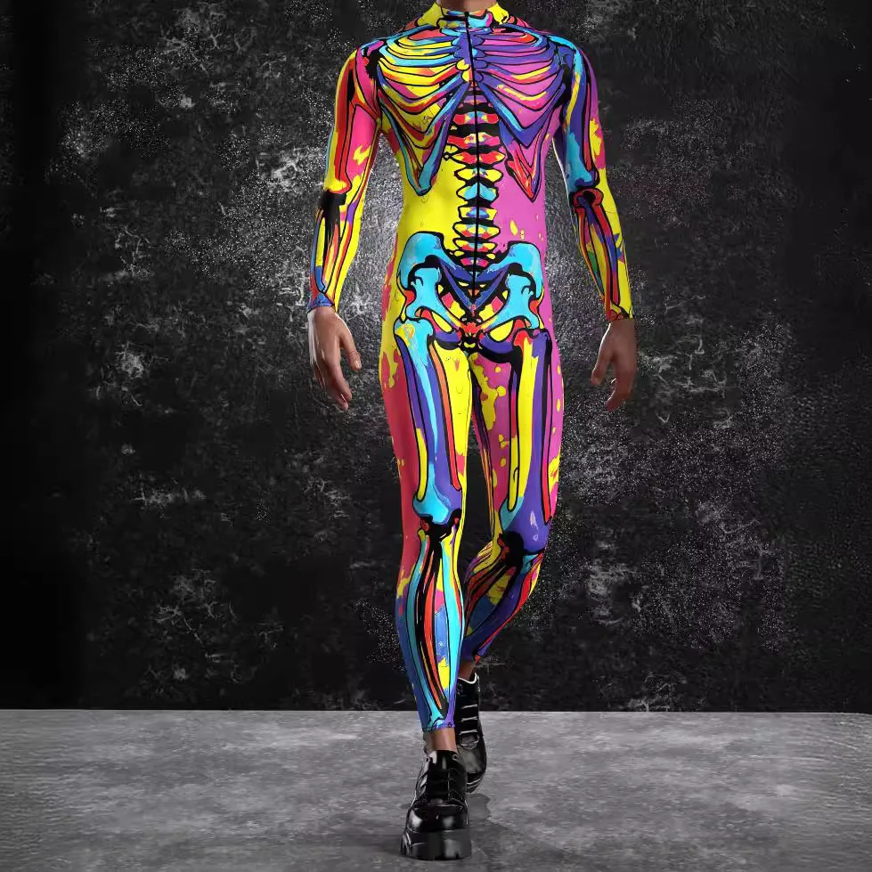 Cyber 3D Printing Irregular Lines Bodysuit Men Steampunk Jumpsuit Halloween Cosplay Costume Catsuit Carnival Party Zentai Suit