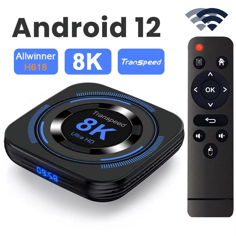 Transpeed Android 12 TV BOX Allwinner H618 Doble Wifi 32G/64G Quad Core Cortex A53 Compatible con 8K 4K BT Reproductor Multimedia de Voz Decodificador