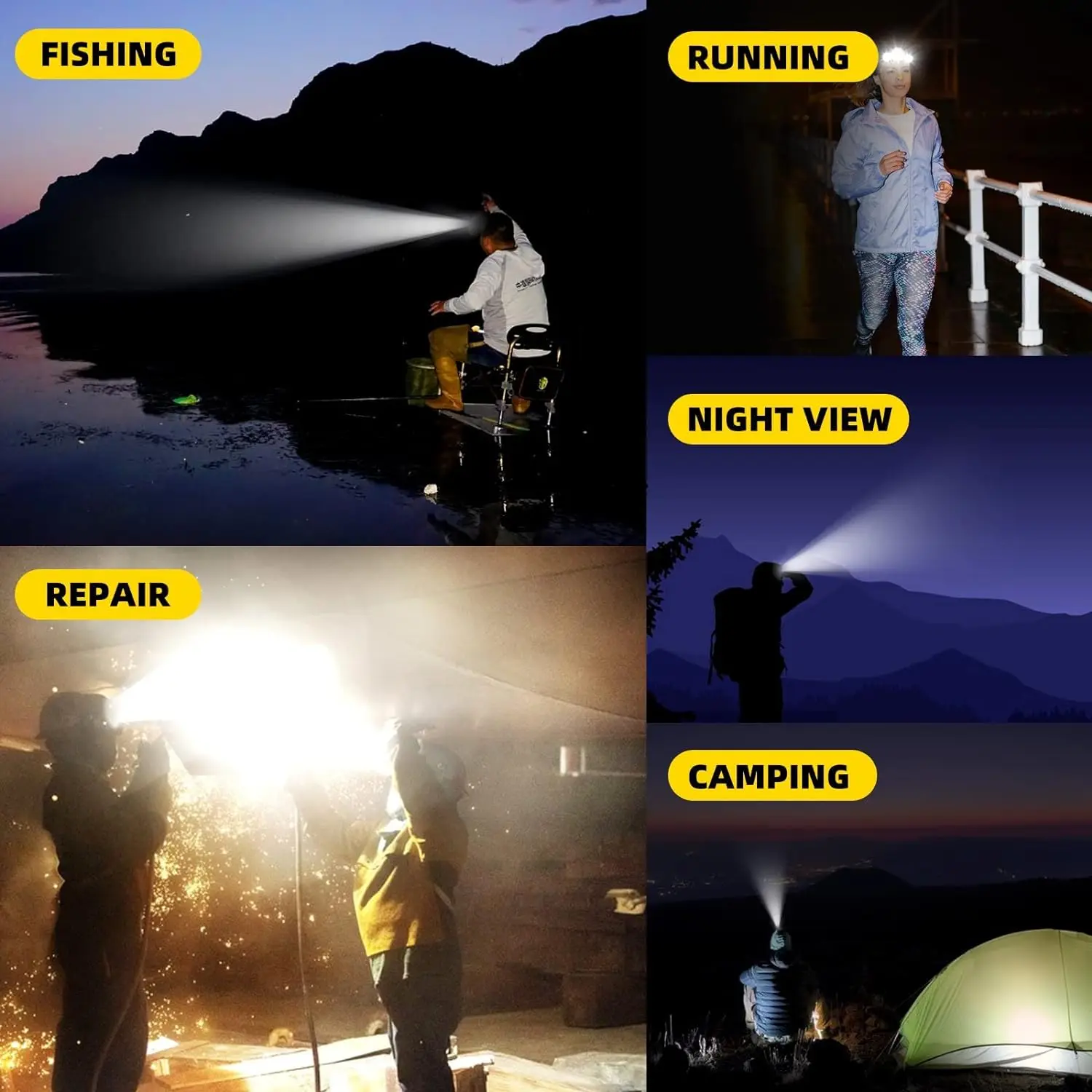 Focusing LED Headlamp USB Rechargeable 18650 Battery Fishing Headlight 4 Mode Outdoor Flashlight Waterproof Emergency Work Torch