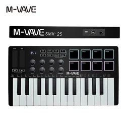 M-VAVE-controlador de teclado MIDI USB portátil, dispositivo de 25 teclas con 8 almohadillas de tambor retroiluminadas, 8 perillas, instrumentos de teclado de música RGB