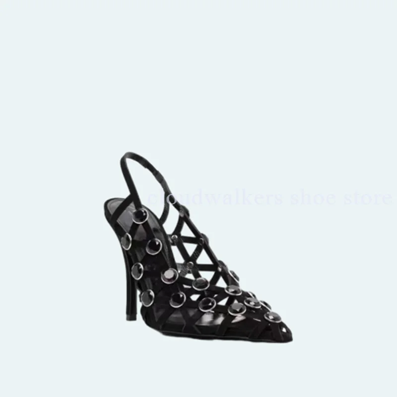 جديد تنفس جوفاء كريستال جوهرة مطعمة صندل مثير أشار تو شبكة الانزلاق على خنجر صندل موضة Slingback حذاء بسيور الظهر