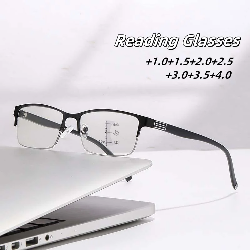 Men's Half Frame Reading Glasses Multi-focus Automatic Adjustment Degree Presbyopic Eyewear 2025 Retro Glasses for Women