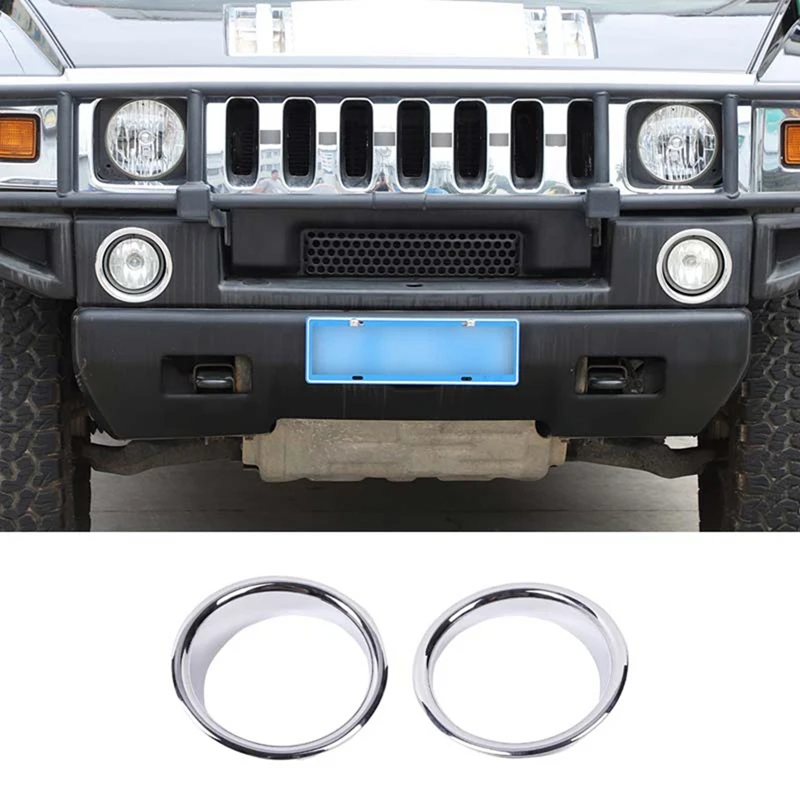 2 Pack Car Front Fog Lamp Light Trim Rings Cover Decoration Accessories ABS For Hummer H2 2003-2009