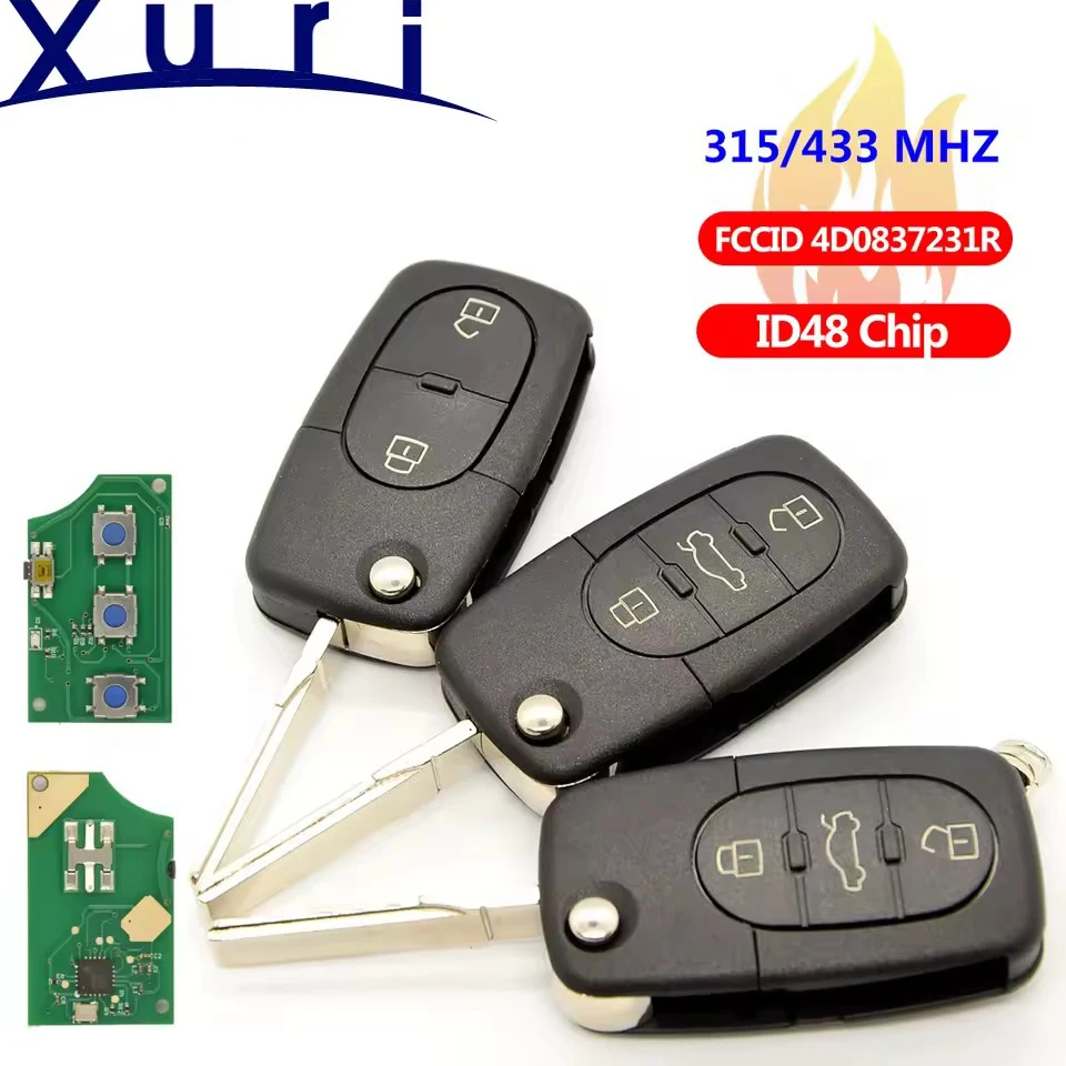 

Xuri Smart Remote Car Key For Audi A3 A4 A6 A8 B6 ID48 Chip 433 Mhz FCCID 4D0837231R Auto Smart Remote Control Replace Key