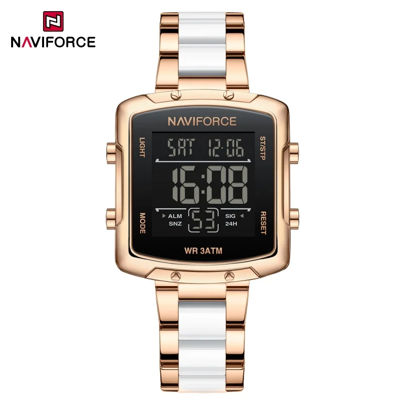 NAVIFORCE NF5057 Women's LCD Lighting Leisure Watches Elegant Digital Alarm Stopwatch Time Display 3ATM Waterproof Watches