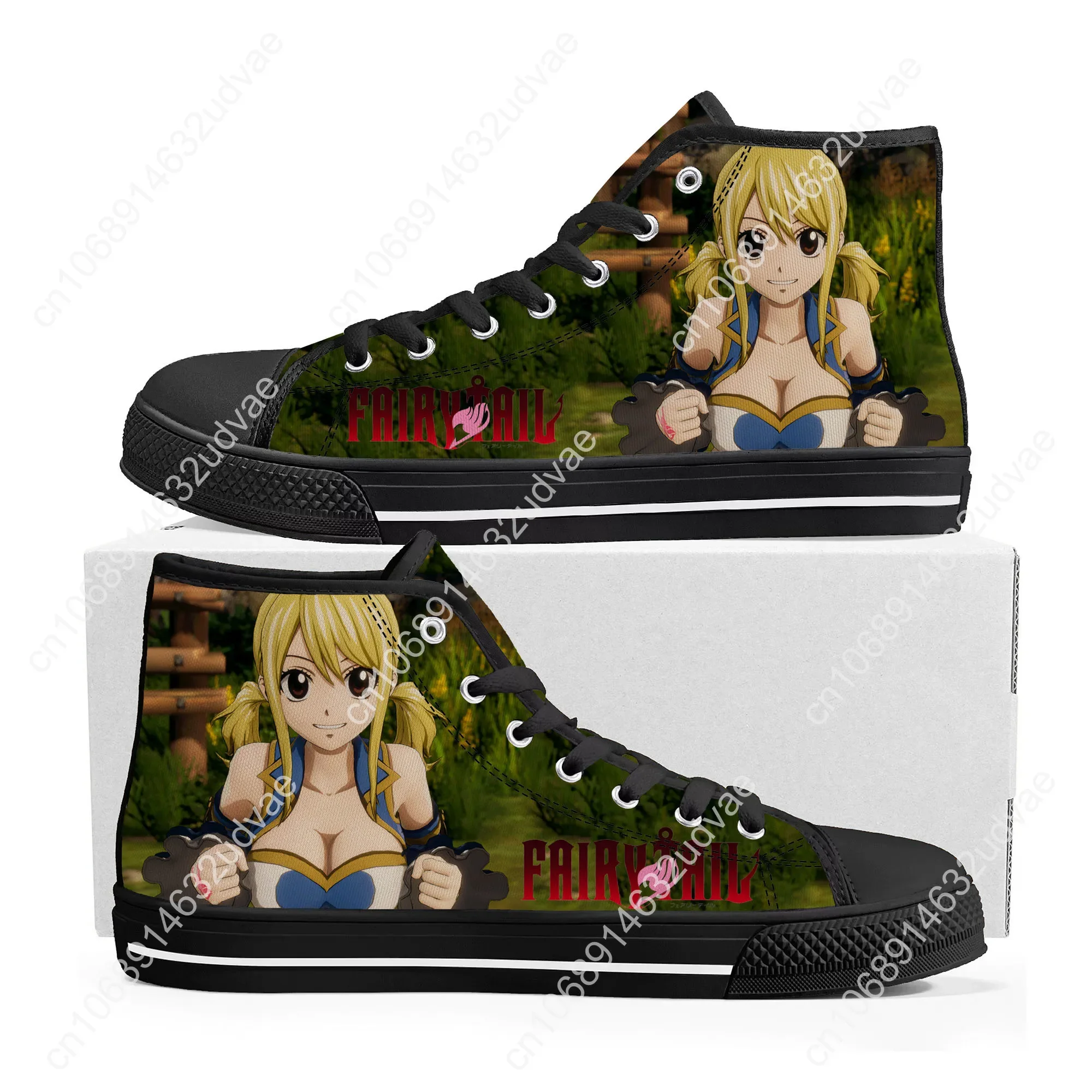 Zapatillas de lona de dibujos animados para hombre y mujer, zapatos casuales personalizados, de Anime, Lucy Heartfilia, Fairy Tail, High Top