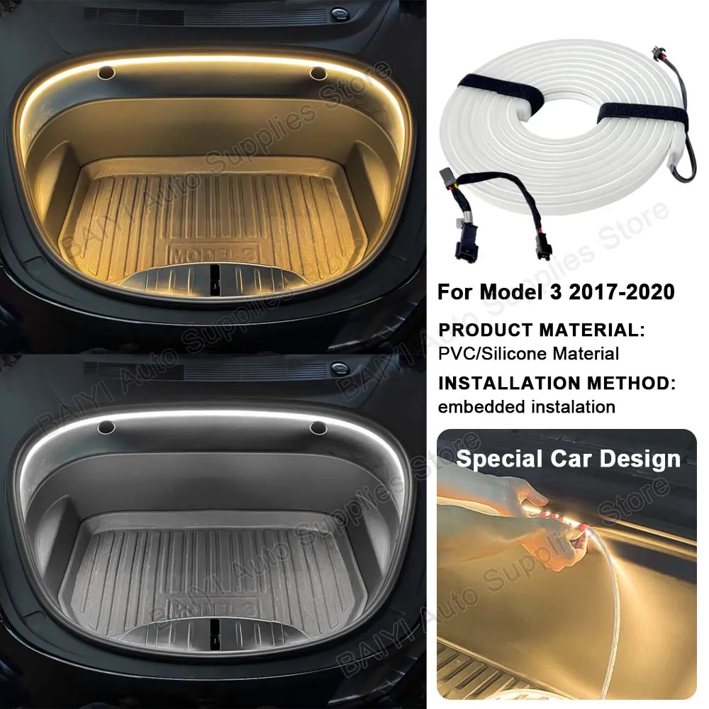 테슬라 모델 3 하이랜드 2021-2025 모델 Y 런칭 프론트 트렁크 프렁크 LED 앰비언트 서라운드 라이트 플렉시블 실리콘 스트립 램프
