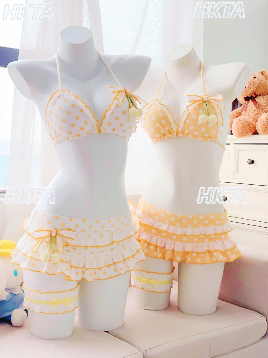 

Japanese Push-up Bikini Swimsuit Women Summer Cute Sweet Ruffles Halter Jumpsuit Swimsuit Girl Lolita Seaside Vacation Swimsuit