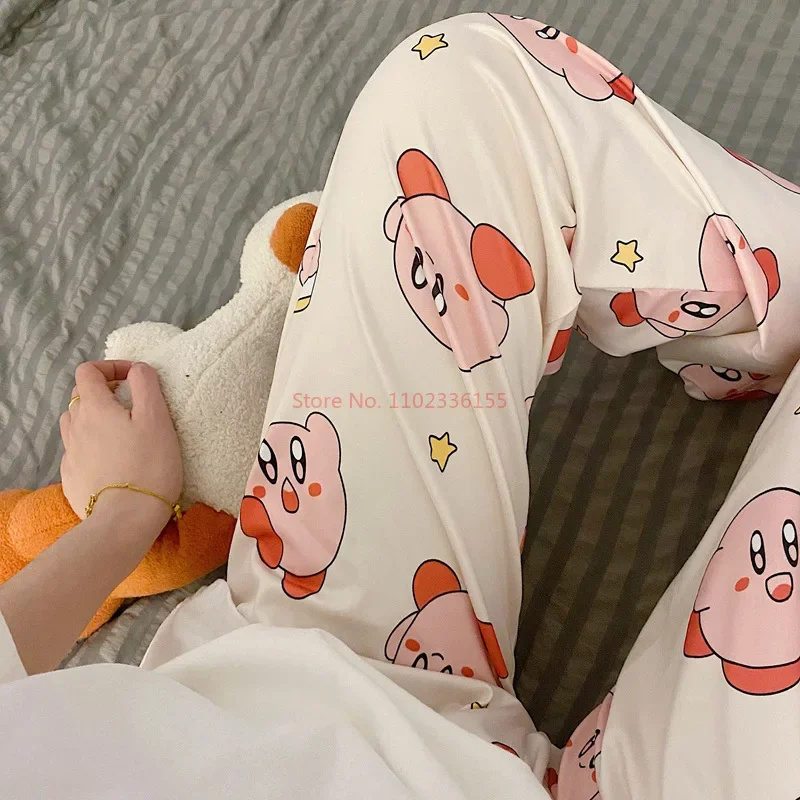 Anime Kirby Pajama Long Pant Cartoon Print Loose Trousers Women Sleep Bottoms Room Wear Girl Sleep Home Clothing Thin Gift Girl