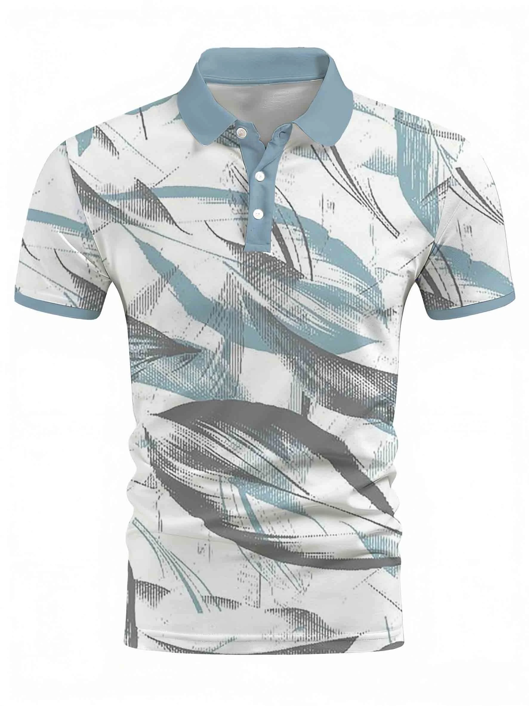 New men's short-sleeve polo shirt T-shirt, loose-fitting and tailored with printed patterns, versatile basic crew-neck top suita