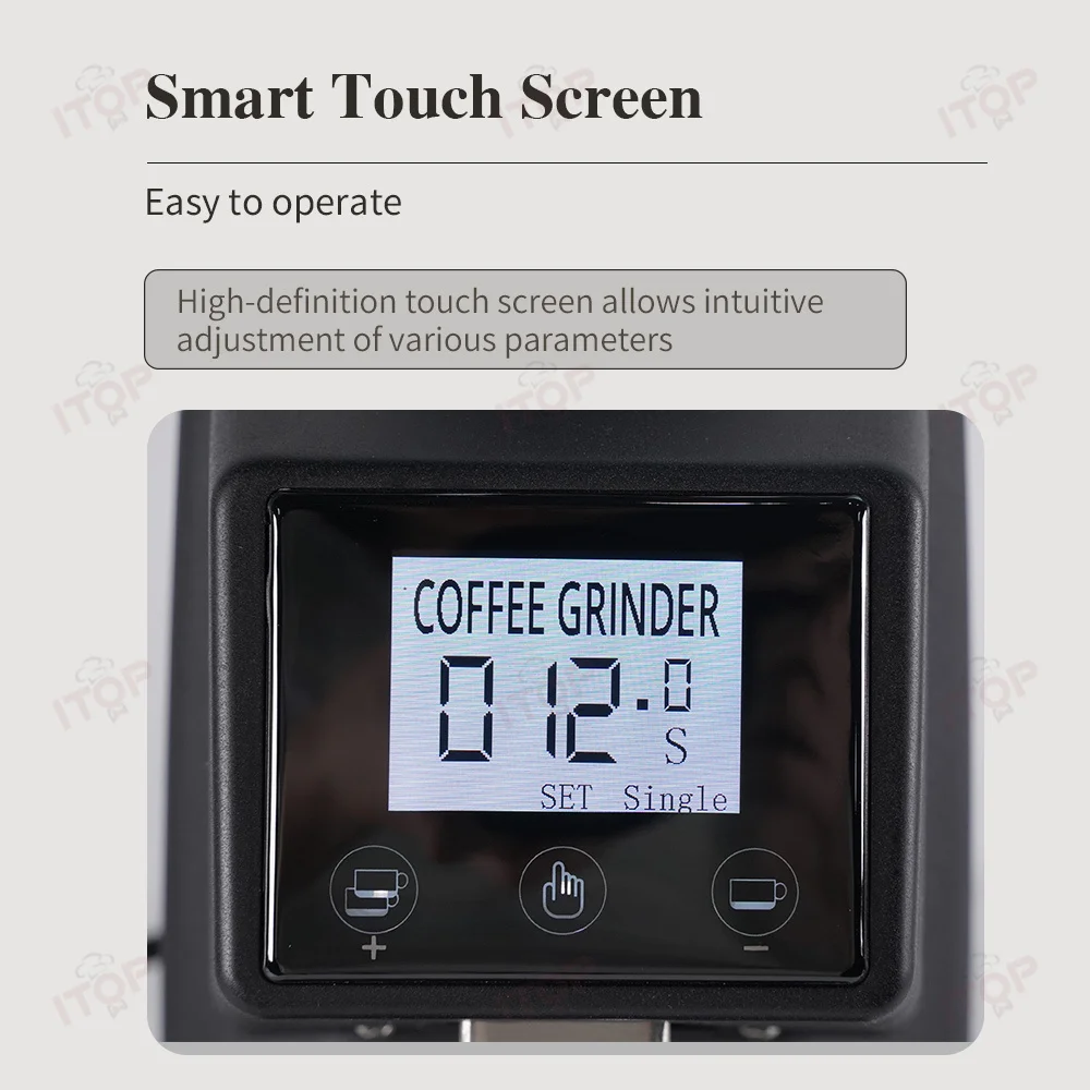 ITOP CG-022T Кофемолка 60 мм с плоскими заусенцами, сенсорный экран, количественное время, одинарная и двойная чашка, 250/750 г, бункер, опционально