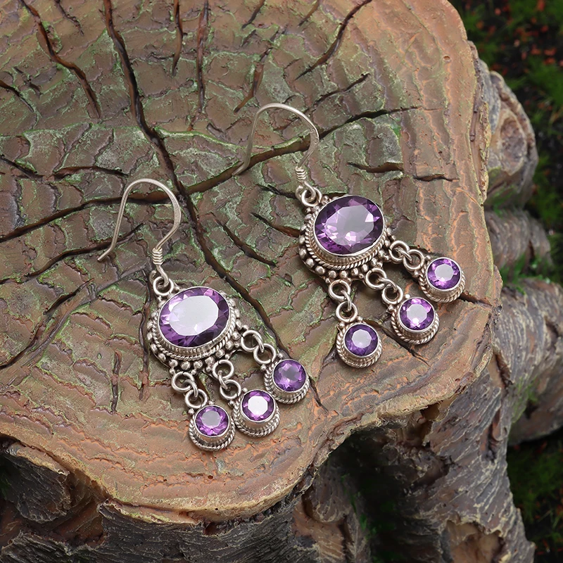 Retro Fashion High Quality Purple Zircon Earrings Women\'s Elegant Banquet Earrings Accessories