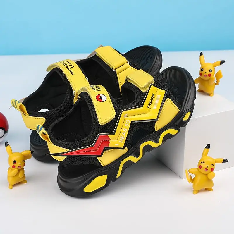 Pokemon Boy Sandals Summer New Pikachu Student Kids Boy Soft Bottom Non-Slip Air Cushion Beach Hole Shoes Breathable Lightweight