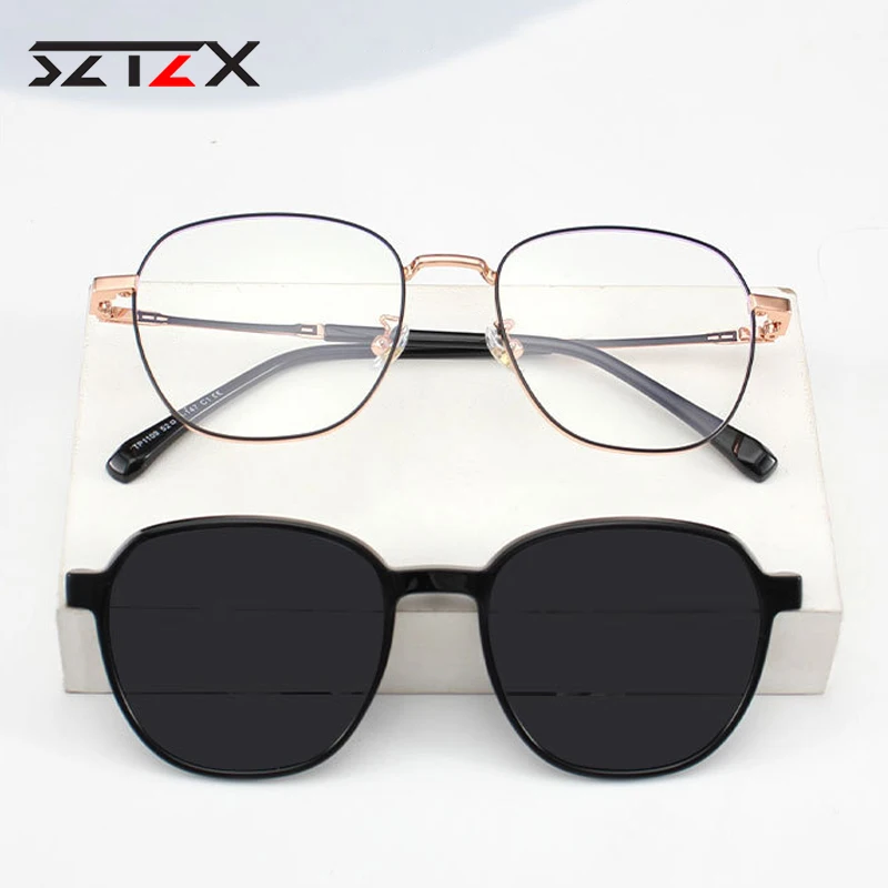 SZTZX-Lunettes de soleil polarisées à clip magnétique pour hommes et femmes, verres de lecture, anti-lumière bleue, myopes, couleur dégradée