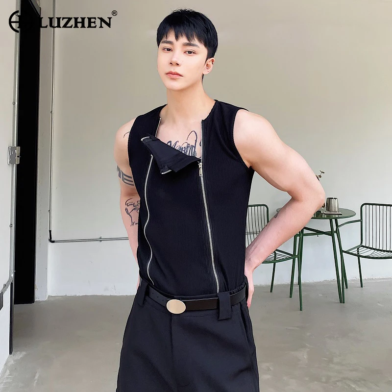 

LUZHEN Zipper Splicing Design Slim Fit Sleeveless Vests Original Personalized Stylish Street High Quality Male Tank Tops LZ4358