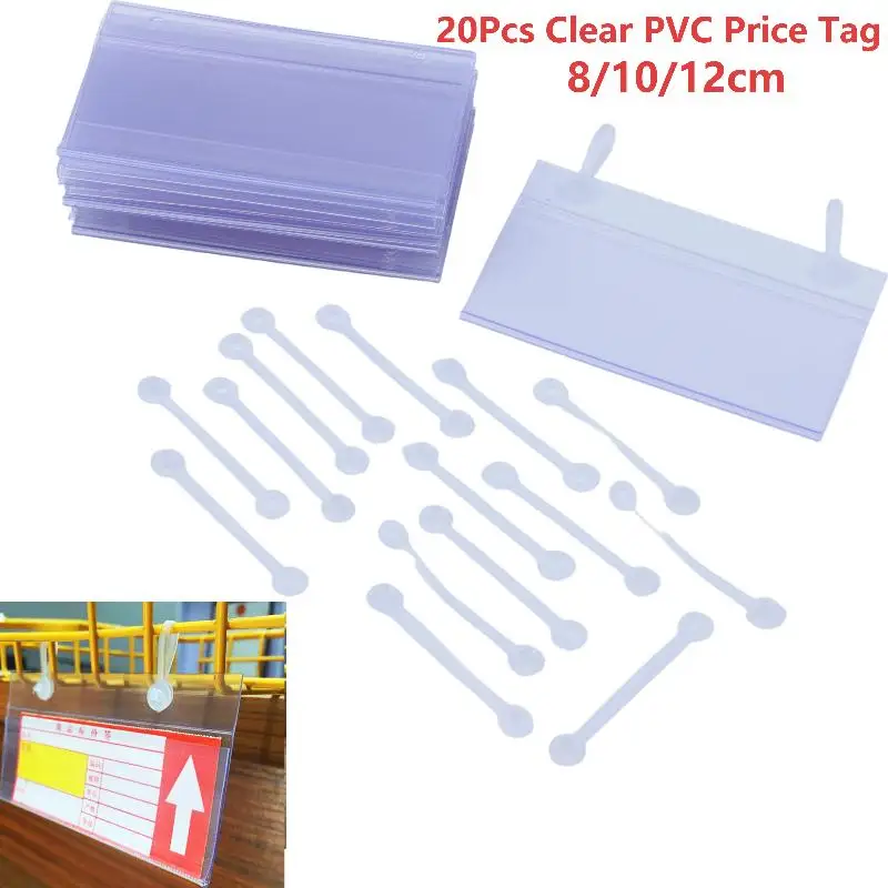 20Pcs Clear PVC Waterproof Price Tag Holders Double Snap Lock Clips For Supermarket Wire Shelf Retail Price Labels Display