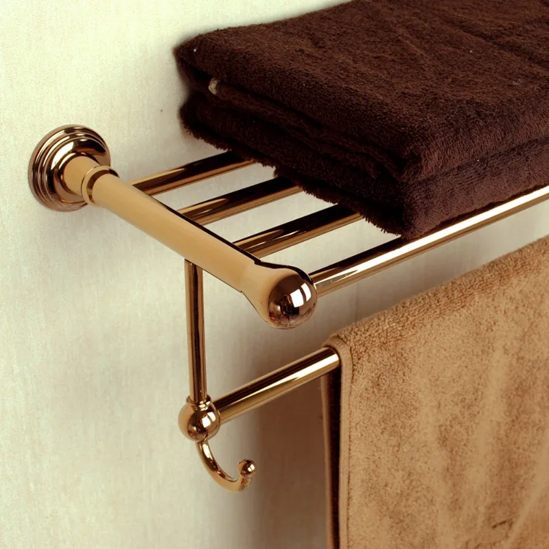 New Listed Honey Room European Style Copper Bath Towel Rack Rose Gold Bathroom Towel Rack Towel Rail Hardware Pendant