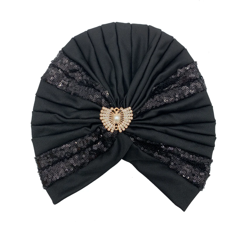 Fashion Women Sequins Pleated Turban Hat Muslim Headscarf Bonnet Female Head Wraps African Party Headpiece Nigeria Wedding Gele