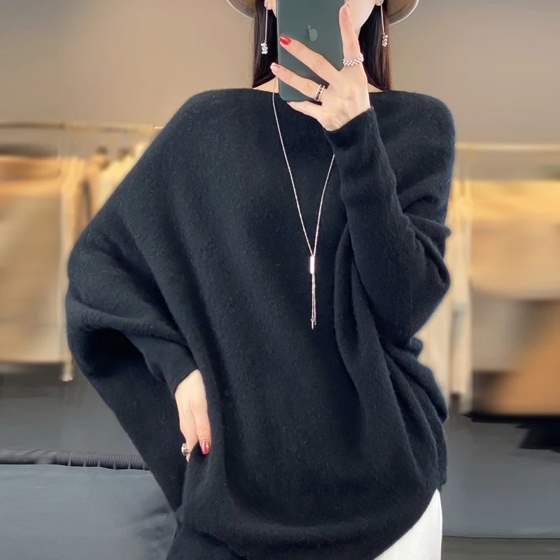 100%Pure Wool Cashmere Sweater Women\'s Clothing O-Neck Pullover Fashion Korean Length Shirt Autumn Winter Knitted Top Large size