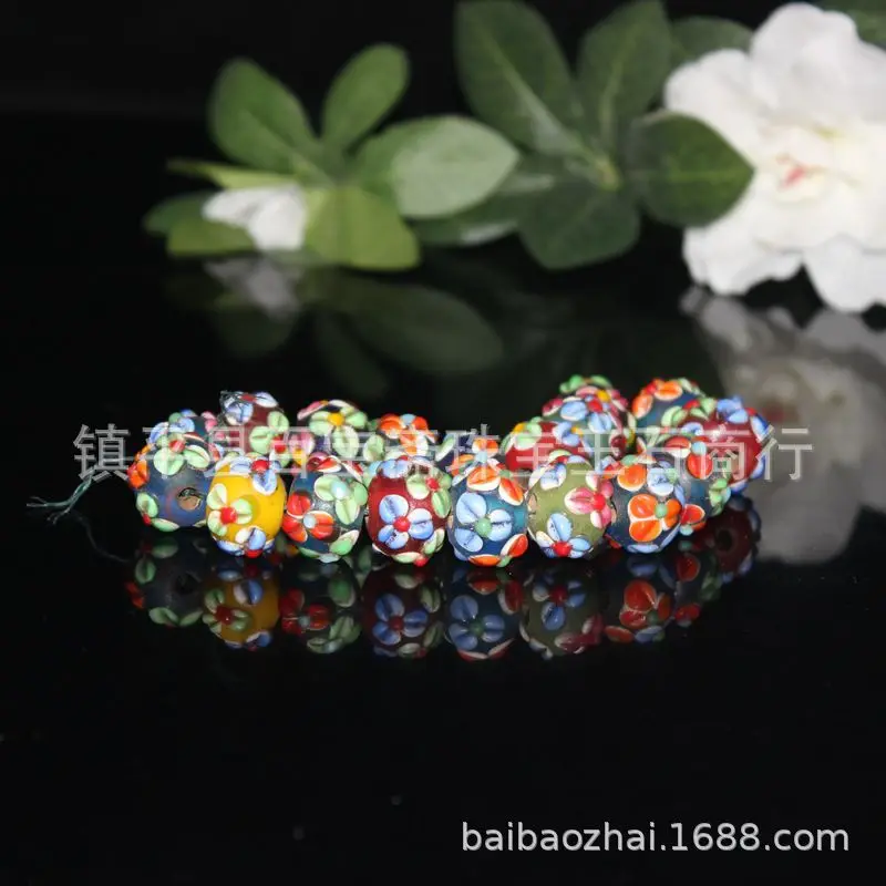 Old Bead Chain From Qing Dynasty Late Period, With Thousand- Abacus And Cake-Shaped Glass Flower Beads