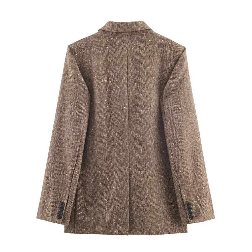 Zimowa nowa damska odzież, elegancka, uniwersalna marynarka w jodełkę z klapami, zapinana na jeden guzik, z długim rękawem.