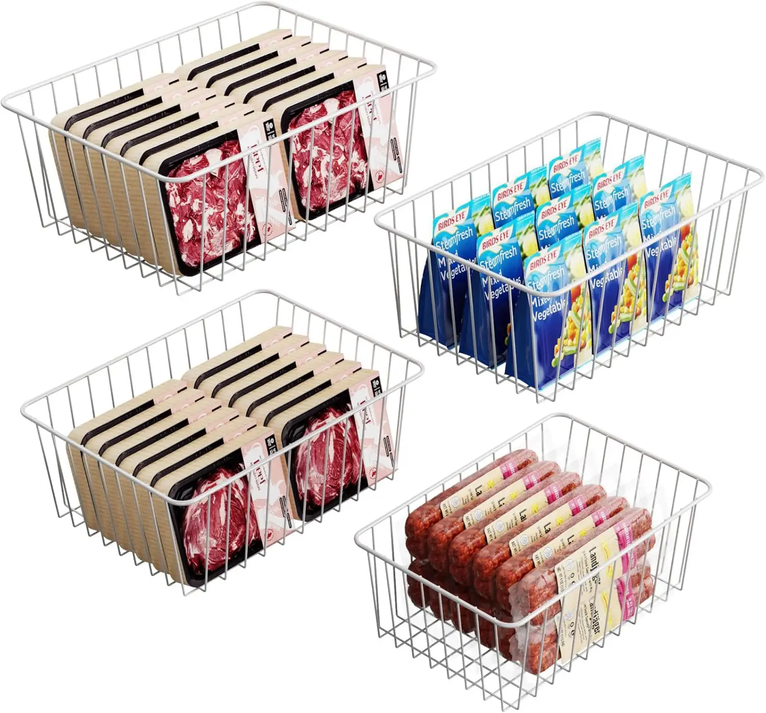 

iSPECLE Freezer Organizer Bins - 4 Pack Upright Freezer Baskets for 16/17 / 21 Cu.Ft Stand up Freezer, Easily Get Food, Stop Foo