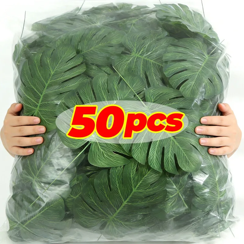 Hojas de Palma Tropicales Artificiales, Hojas de Tortuga de Seda Decorativas para el Hogar, Artículos para Fiestas Temáticas de Animales, Decoración para Cumpleaños y Bodas