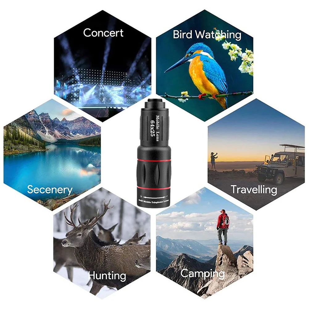 18/36/64X Telephoto Phone Lens with Tripod Zoom Cellphone Camera Lens Universal External Zoom Camera Lens for Android and iPhone