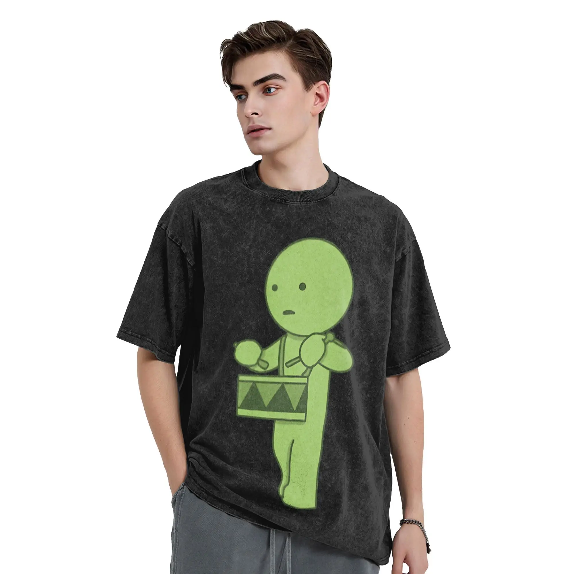 

Smiski On Drums Washed T Shirt Men Y2K Funny Cotton T Shirts Summer Round Neck Fashion Tee Shirt Design Plus Size Tops