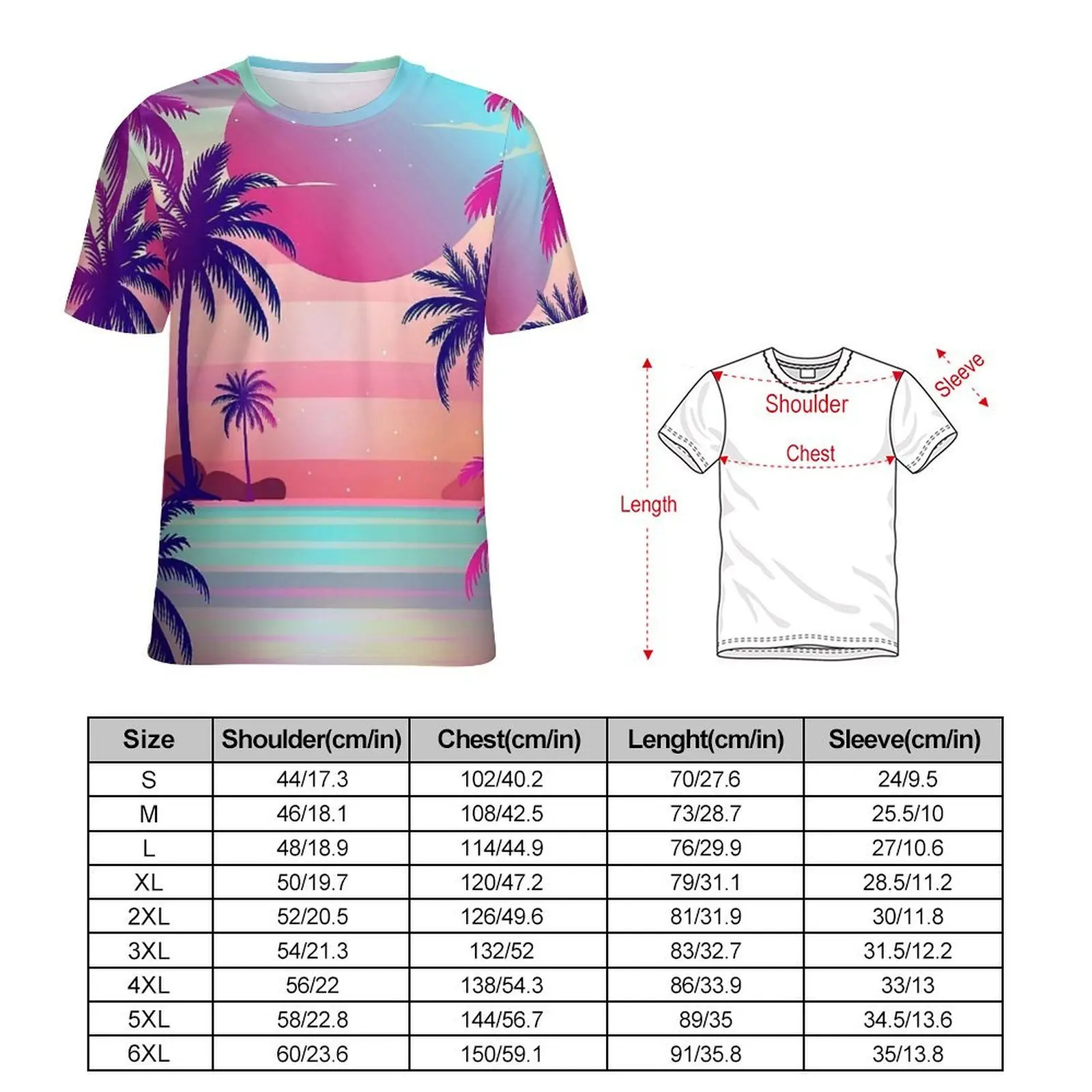 Purple Sunset Palm Trees T-Shirt For Male  Pattern O Neck T Shirts Summer Vintage  Tops Short Sleeve Basic Plus Size Tees Gift