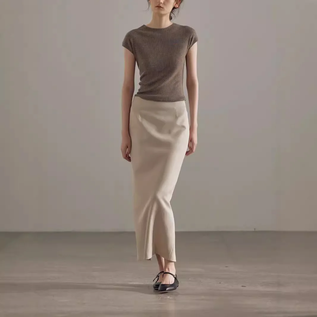 

Korean Simple High-End round Ne Knitted ort T-irt Women Summer Casual Commute Versatile Thin Base Top