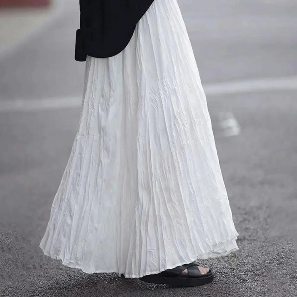 

Women Maxi Skirt Elastic High Waist A-Line Pleated Skirt Solid Color Women Skirts Flowy Hem Draped Dance Skirt Work Daily Wear