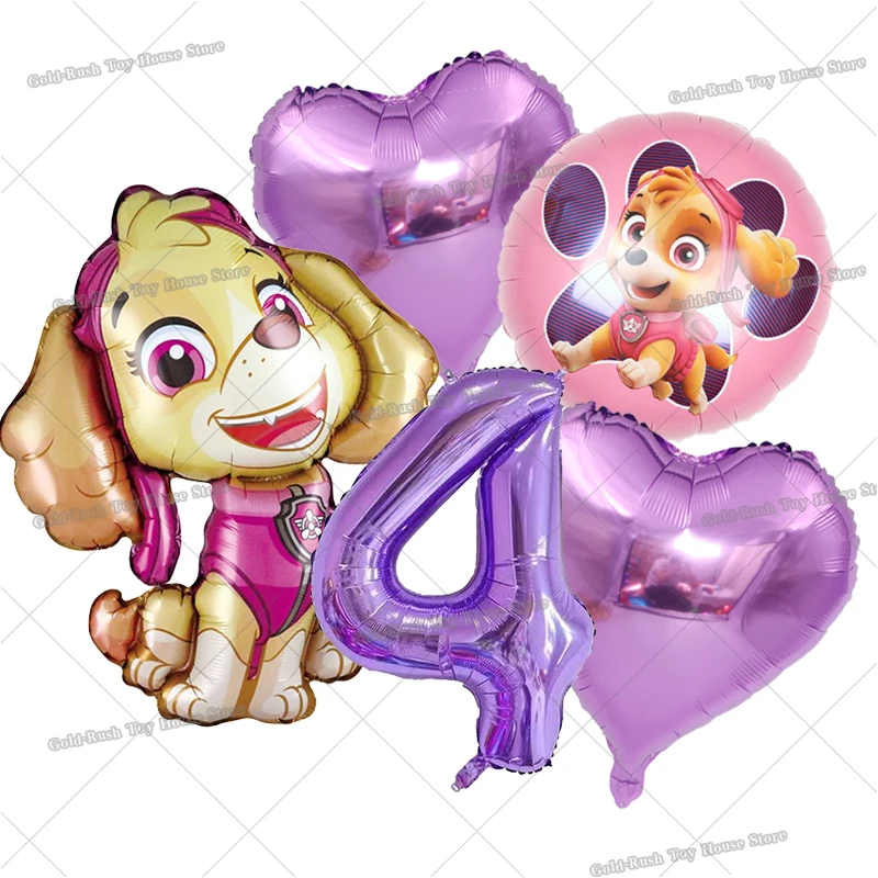 Paw Patrol Birthday Decoration Dog Skye Number Balloons Set  Cartoon Bow Heart Shape Balloon Birthday Party Supplies Favor
