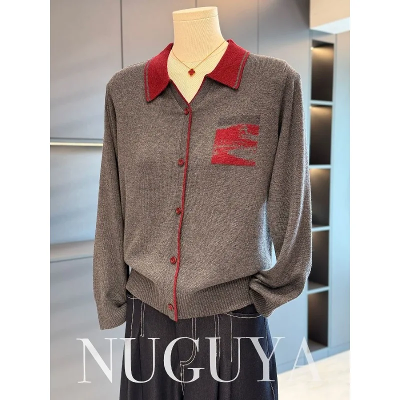 

Fashionable Lapel Pullover Top Women's Autumn and Winter Contrast Color Fashion Sweater Loose Casual Versatile Knitted Sweater