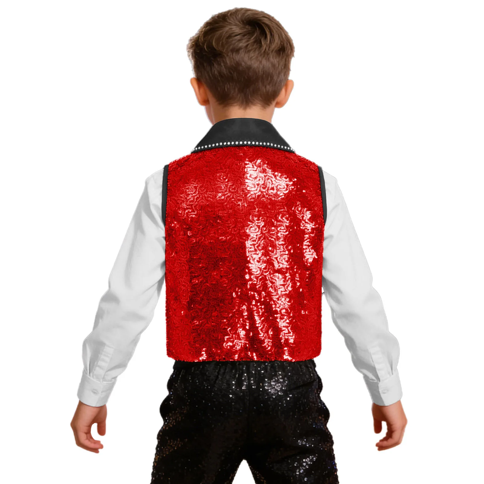 Children Sparkling Sequins Vest Disco Party Jazz Hip Hop Dance Stage Performance Costume Lapel Collar Sleeveless Choir Waistcoat