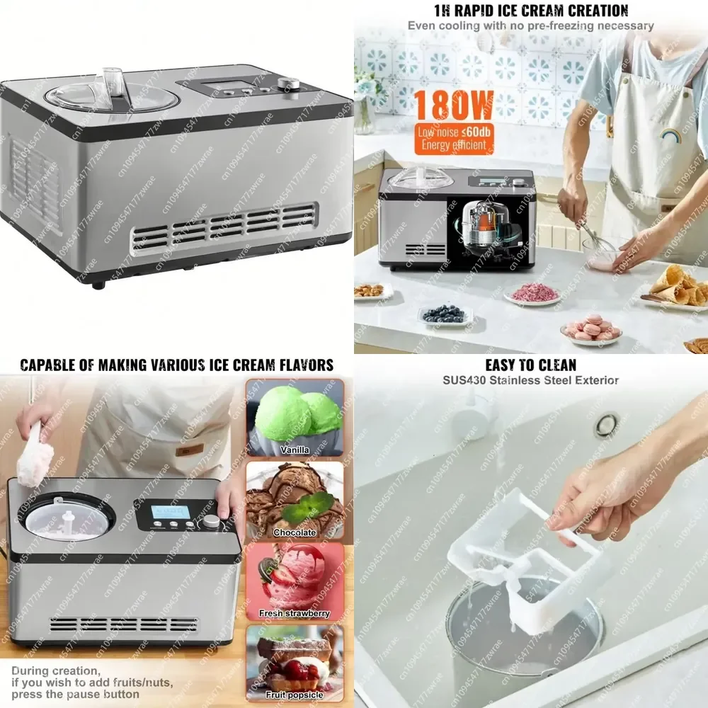 New Automatic Ice Cream Maker with Built-in Compressor 2 Quart Milk-Based Fruit Yogurt Machine