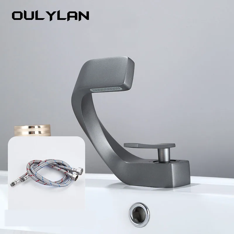 

High Quality Brass Basin Faucet Hot and Cold Water Mixer Tap Washbasin Bathroom Single Hole Waterfall Flow Faucet